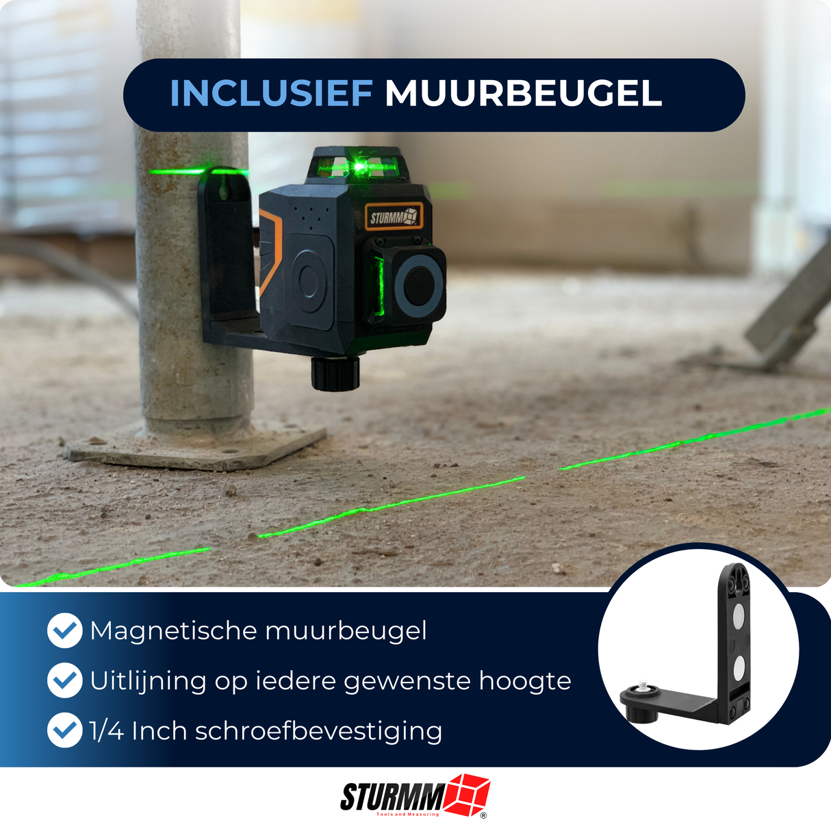 Cross Line Laser LL-A3300 - 2 x 360° Lines - Green Laser - 4000mAh Battery