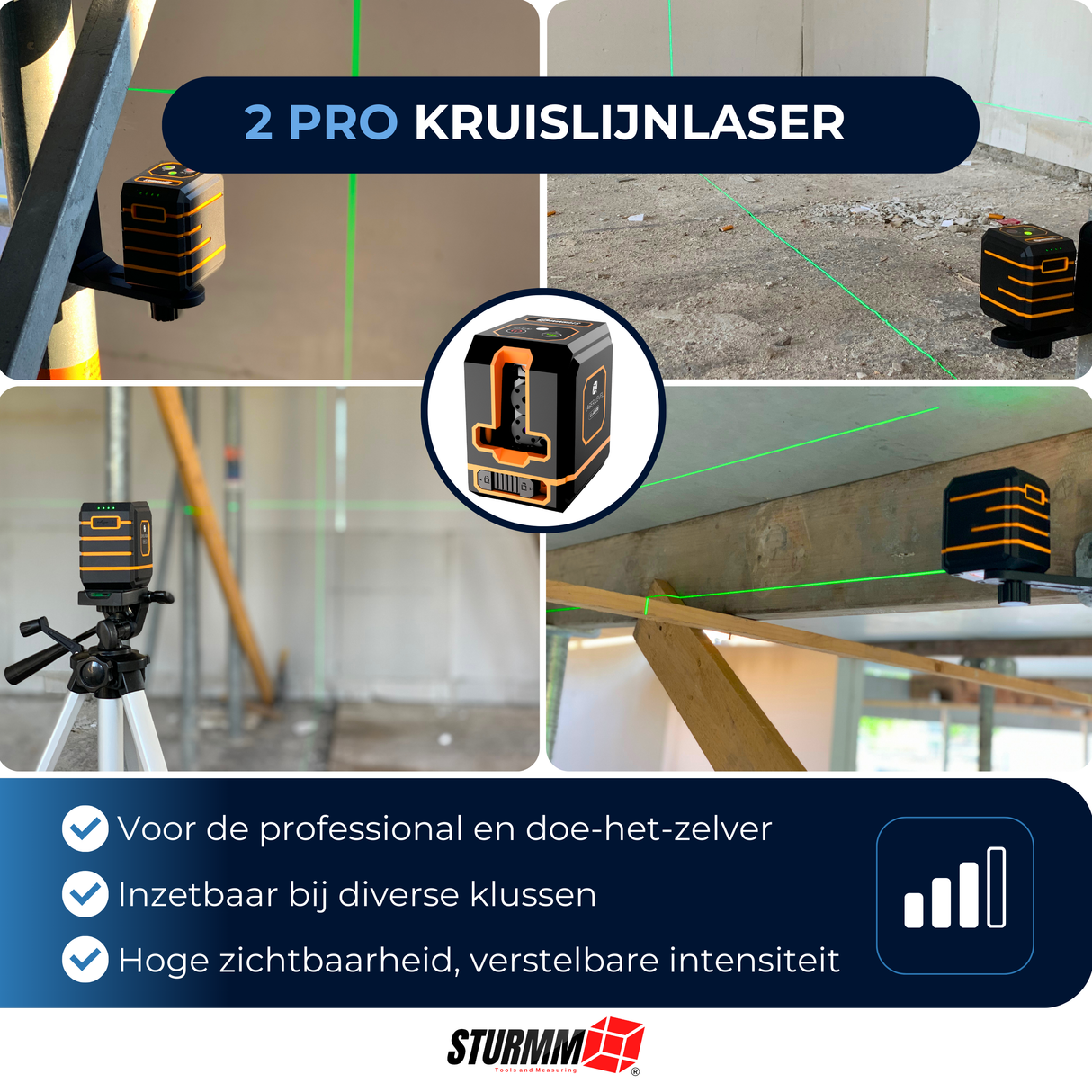 Kreuzlinienlaser LL-A1600 - Zwei einstellbare Linien - Grüner Laser - 1000mAh Akku