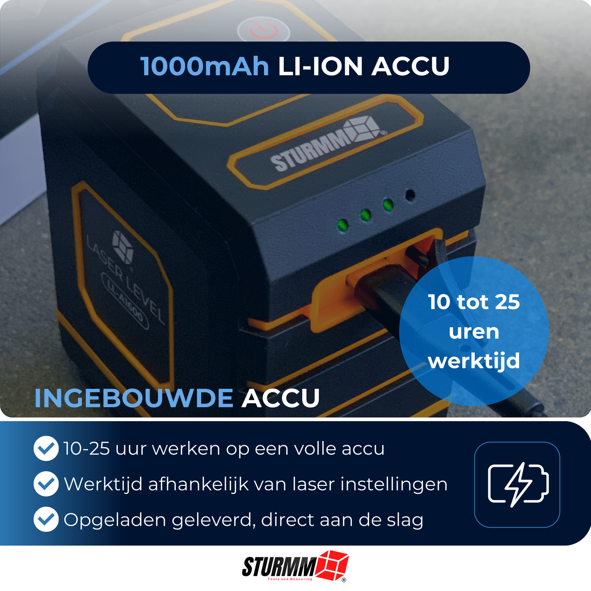 Kreuzlinienlaser LL-A1600 - Zwei einstellbare Linien - Grüner Laser - 1000mAh Akku