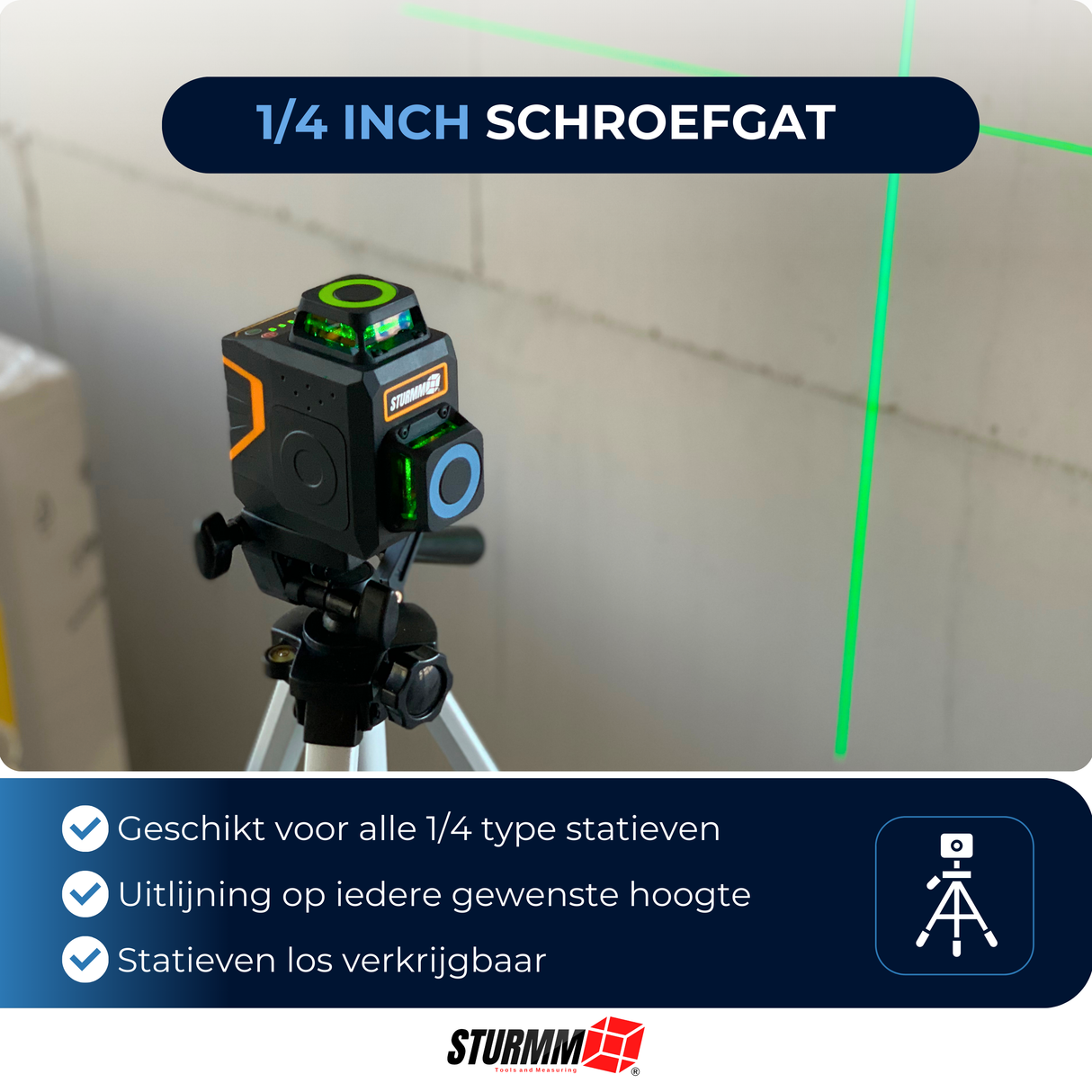Cross Line Laser LL-A3300 - 2 x 360° Lines - Green Laser - 4000mAh Battery