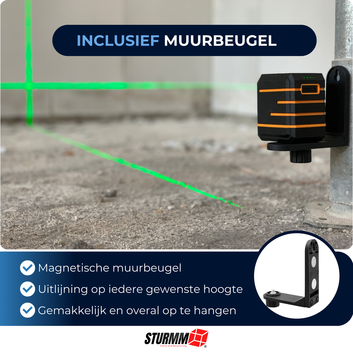 Kreuzlinienlaser LL-A1600 - Zwei einstellbare Linien - Grüner Laser - 1000mAh Akku