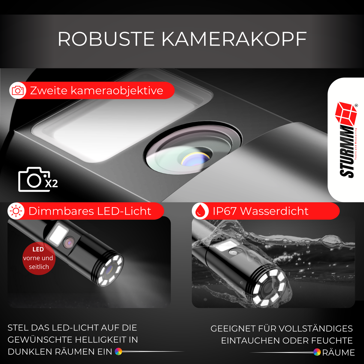 Endoskop ST-IC401 - Inspektionskamera mit Doppelter Kamera - 10 Meter Kabel