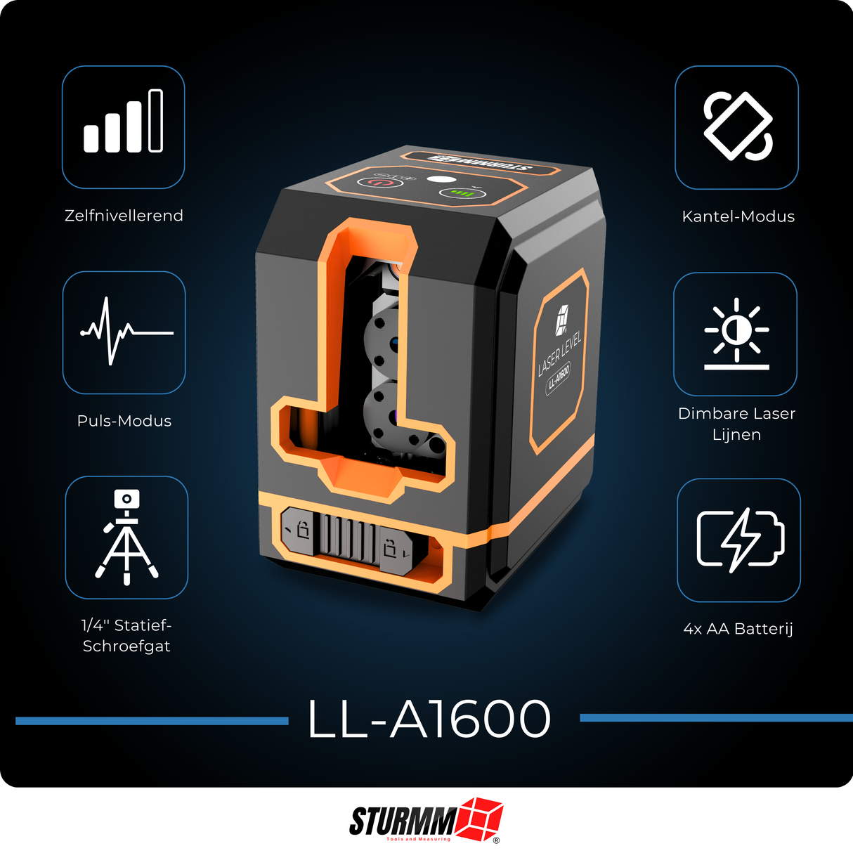 Kreuzlinienlaser LL-A1600 - Zwei einstellbare Linien - Grüner Laser - 1000mAh Akku