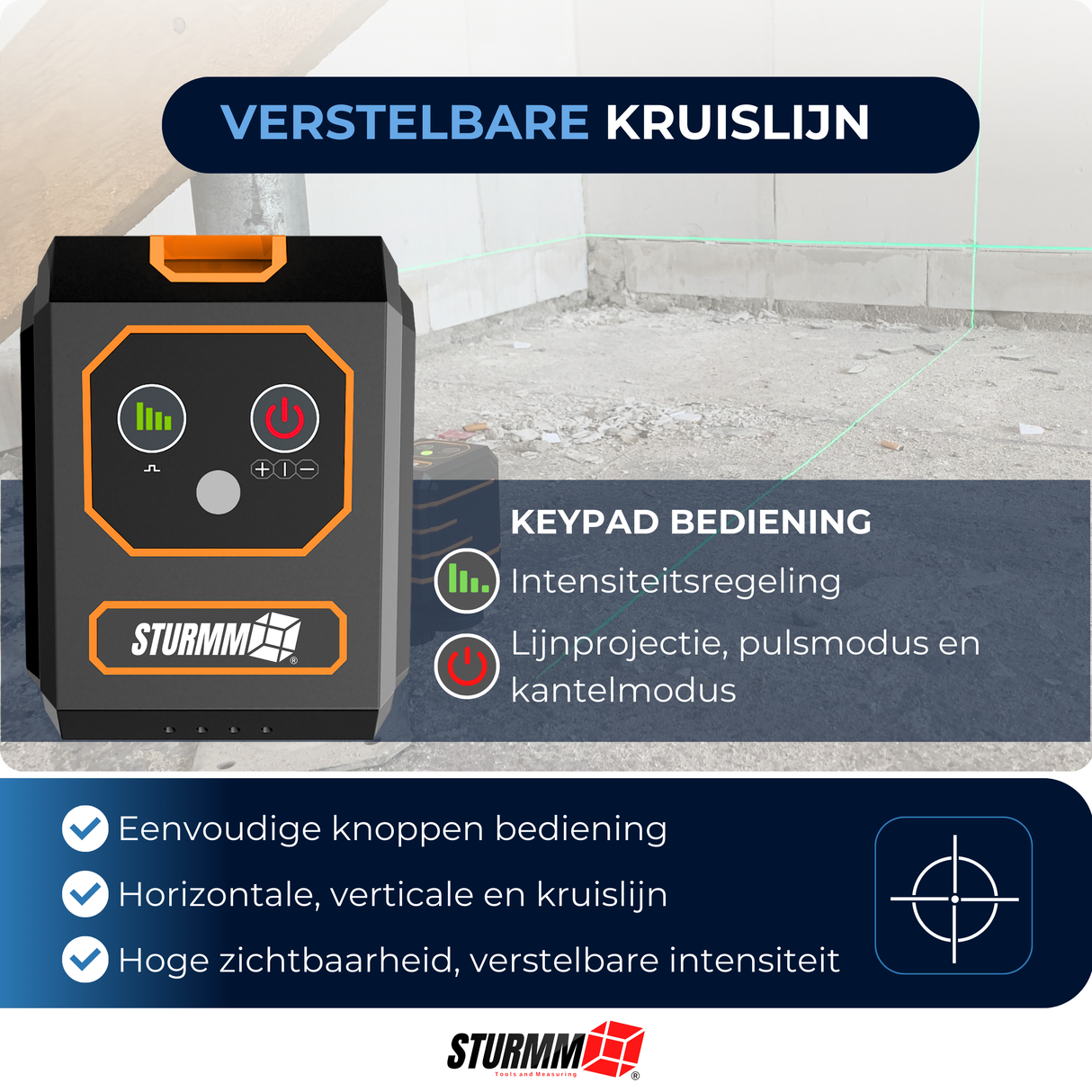 Kreuzlinienlaser LL-A1600 - Zwei einstellbare Linien - Grüner Laser - 1000mAh Akku
